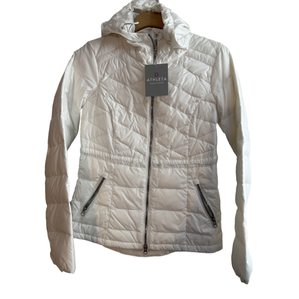 NWT Athleta Womens White Down With It Jacket size XXS 800 down fill